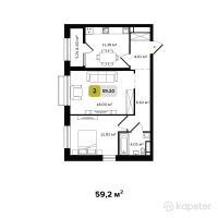 ЖК Turar — 2-ком 59.2 м² (от 21,312,000 тг)