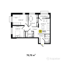 ЖК Turar — 3-ком 76.8 м² (от 27,633,600 тг)