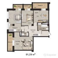 КД Lancashire — 3-ком 91.3 м² (от 77,596,500 тг)