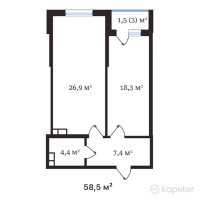 ЖК Buta Legend — 1-ком 58.5 м² (от 22,522,500 тг)