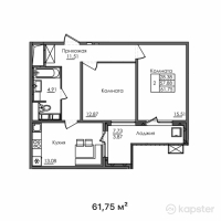 ЖК Багыстан — 2-ком 61.8 м² (от 19,760,000 тг)