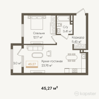 ЖК Женис — 2-ком 45.3 м² (от 17,202,600 тг)