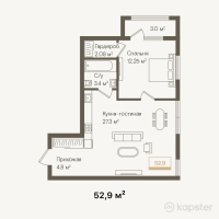 ЖК Женис — 2-ком 52.9 м² (от 19,573,000 тг)