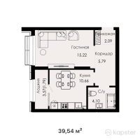 ЖК Everest Boulevard — 1-ком 39.5 м² (от 15,816,000 тг)