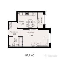 ЖК Everest Boulevard — 1-ком 39.7 м² (от 15,880,000 тг)