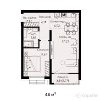 ЖК Everest Boulevard — 2-ком 48 м² (от 19,200,000 тг)