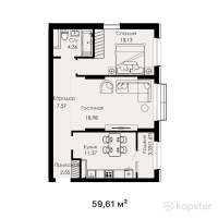 ЖК Everest Boulevard — 2-ком 59.6 м² (от 23,844,000 тг)