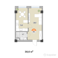 ЖК Qarasai Park — 1-ком 38.6 м² (от 34,740,000 тг)