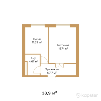 ЖК Ай-Барыс — 1-ком 38.9 м² (от 13,615,000 тг)