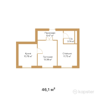 ЖК Ай-Барыс — 2-ком 46.1 м² (от 16,135,000 тг)