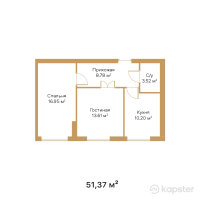 ЖК Ай-Барыс — 2-ком 51.4 м² (от 17,934,000 тг)