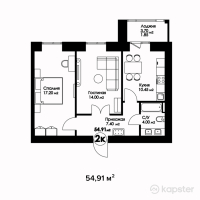 ЖК Рио Де Жанейро — 2-ком 54.9 м² (от 17,022,100 тг)