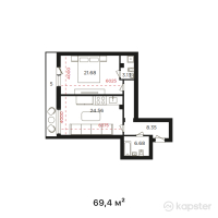 ЖК Абат — 1-ком 69.4 м² (от 26,372,000 тг)