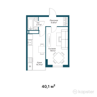 ЖК Асыл ұя — 1-ком 40.1 м² (от 19,328,200 тг)