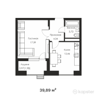 ЖК Aqzam — 1-ком 39.9 м² (от 20,543,350 тг)