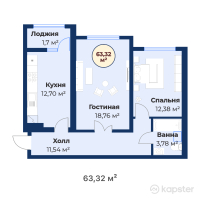 ЖК JAS OTAU Turan — 2-ком 63.3 м² (от 19,755,840 тг)