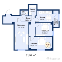 ЖК JAS OTAU Turan — 3-ком 82 м² (от 25,574,640 тг)