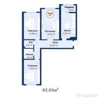 ЖК JAS OTAU Turan — 3-ком 82.6 м² (от 25,755,600 тг)