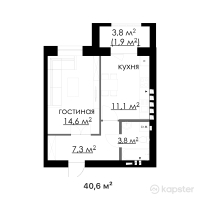 ЖК Орда — 1-ком 40.6 м² (от 11,165,000 тг)