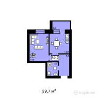 ЖК Спутник — 1-ком 39.7 м² (от 16,277,000 тг)