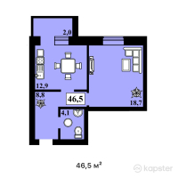 ЖК Спутник — 1-ком 46.5 м² (от 19,065,000 тг)
