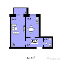 ЖК Спутник — 1-ком 52.3 м² (от 21,443,000 тг)