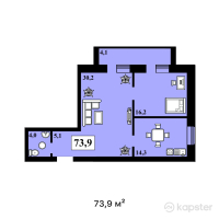 ЖК Спутник — 2-ком 73.9 м² (от 30,299,000 тг)