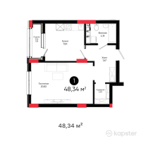 ЖК West Side — 1-ком 48.3 м² (от 21,753,000 тг)