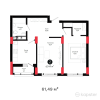 ЖК West Side — 2-ком 61.5 м² (от 26,440,700 тг)