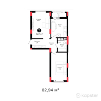 ЖК West Side — 2-ком 62.9 м² (от 27,064,200 тг)