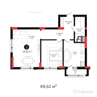 ЖК West Side — 2-ком 69.5 м² (от 29,893,600 тг)