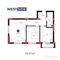 ЖК West Side — 2-ком 70.3 м² (от 30,216,100 тг)