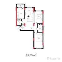 ЖК West Side — 3-ком 83.5 м² (от 35,082,600 тг)