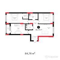 ЖК West Side — 3-ком 84.8 м² (от 35,599,200 тг)