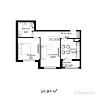 ЖК Bozjyra — 2-ком 54.8 м² (от 20,016,600 тг)