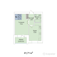 ЖК Al-Farabi town — 1-ком 41.7 м² (от 11,470,250 тг)