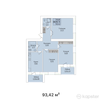 ЖК Al-Farabi town — 3-ком 93.4 м² (от 25,690,500 тг)