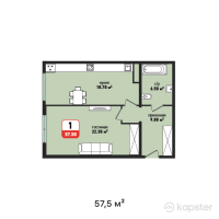 ЖК Meiram Park — 1-ком 57.5 м² (от 20,700,000 тг)