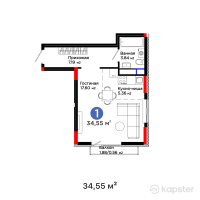 ЖК Sezim Qala. Orken — 1-ком 34.6 м² (от 15,374,750 тг)