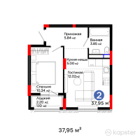 ЖК Sezim Qala. Orken — 2-ком 38 м² (от 16,356,450 тг)