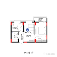 ЖК Sezim Qala. Orken — 2-ком 44.3 м² (от 23,494,900 тг)