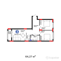 ЖК Sezim Qala. Orken — 3-ком 64.3 м² (от 26,286,430 тг)