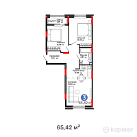 ЖК Sezim Qala. Orken — 3-ком 65.4 м² (от 26,691,360 тг)