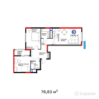 Квартал Capital Park. Emotions — 3-ком 76.8 м² (от 35,725,950 тг)