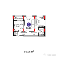 ЖК Salman city — 2-ком 56.1 м² (от 19,673,550 тг)