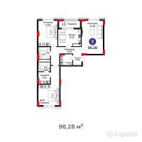 ЖК Salman city — 3-ком 96.3 м² (от 33,794,280 тг)