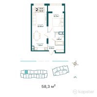 ЖК Ozen Park Navoi — 2-ком 58.3 м² (от 44,774,400 тг)