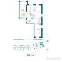 ЖК Ozen Park Navoi — 3-ком 90.1 м² (от 69,196,800 тг)