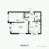 ЖК Qamqor Qala — 2-ком 58.7 м² (от 21,124,800 тг)