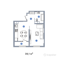 ЖК RIVIERA Plus — 1-ком 39.1 м² (от 31,280,000 тг)